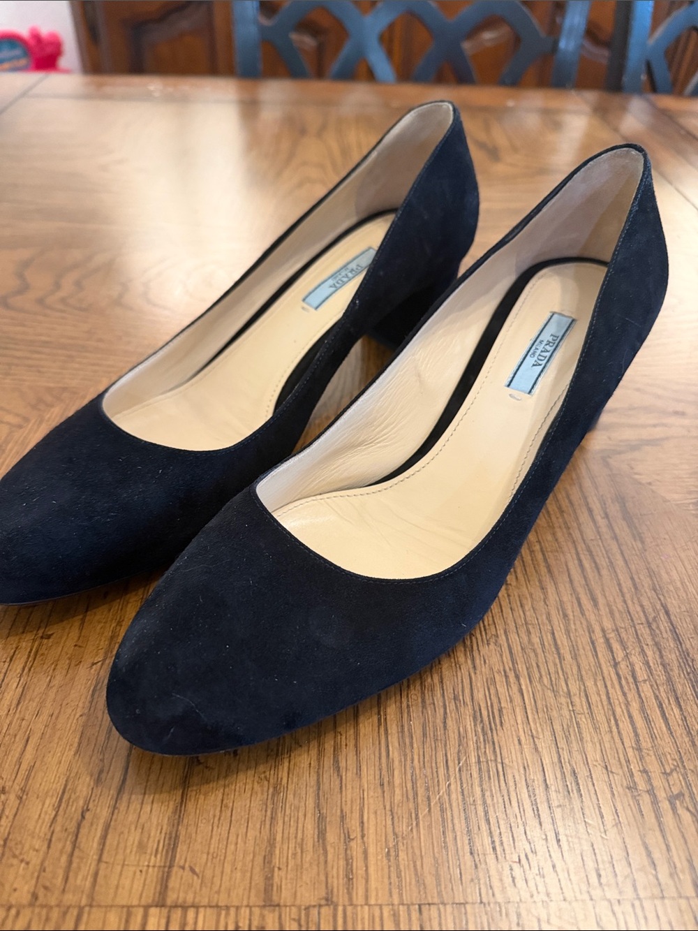 Prada Black Suede Mid Heel Pump